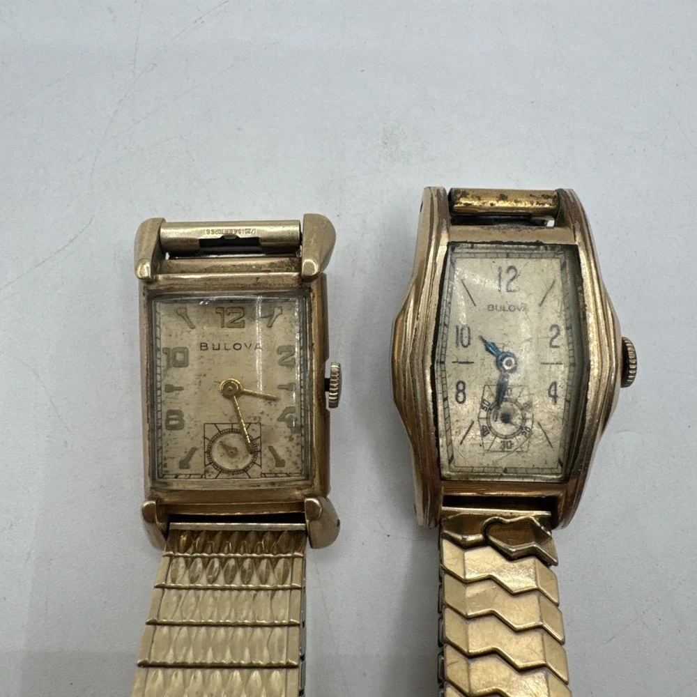 Lot Of 2 BULOVA 10K Gold Filled Vintage 1940s-50s Men's Sub-Seconds Square Watch
